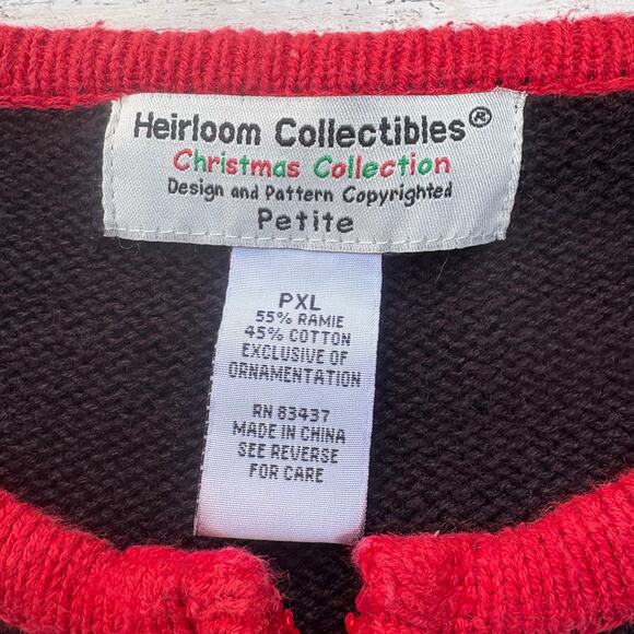 VTG Heirloom Collectables Christmas Sweater PXL Ramie Black Red 12 Days Full Zip - Picture 10 of 11